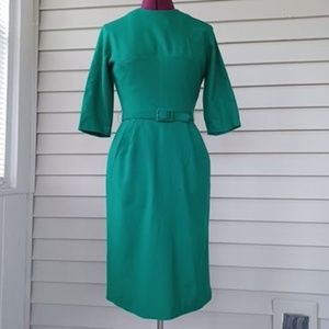 Vintage 50s Emerald Green Belted Round Neck Slim Pencil Secretary Wiggle Dress